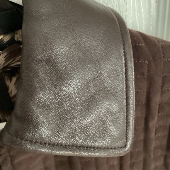 VTG DANA BUCHMAN QUILTED BROWN WOMANS COAT WITH LEATHER TRIM SZ M - Picture 9 of 14